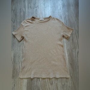Zara Ribbed Short Sleeve Top - Tan